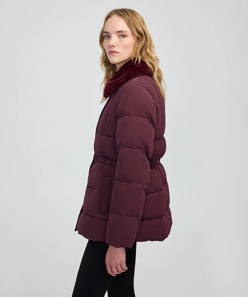 ابيكول Quilted Puffer with Faux Fur Collar